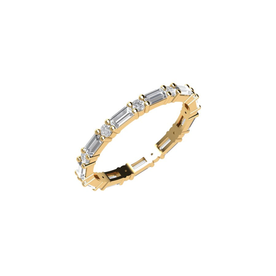 Baguette and Round Diamond Eternity Ring with Shared Prongs