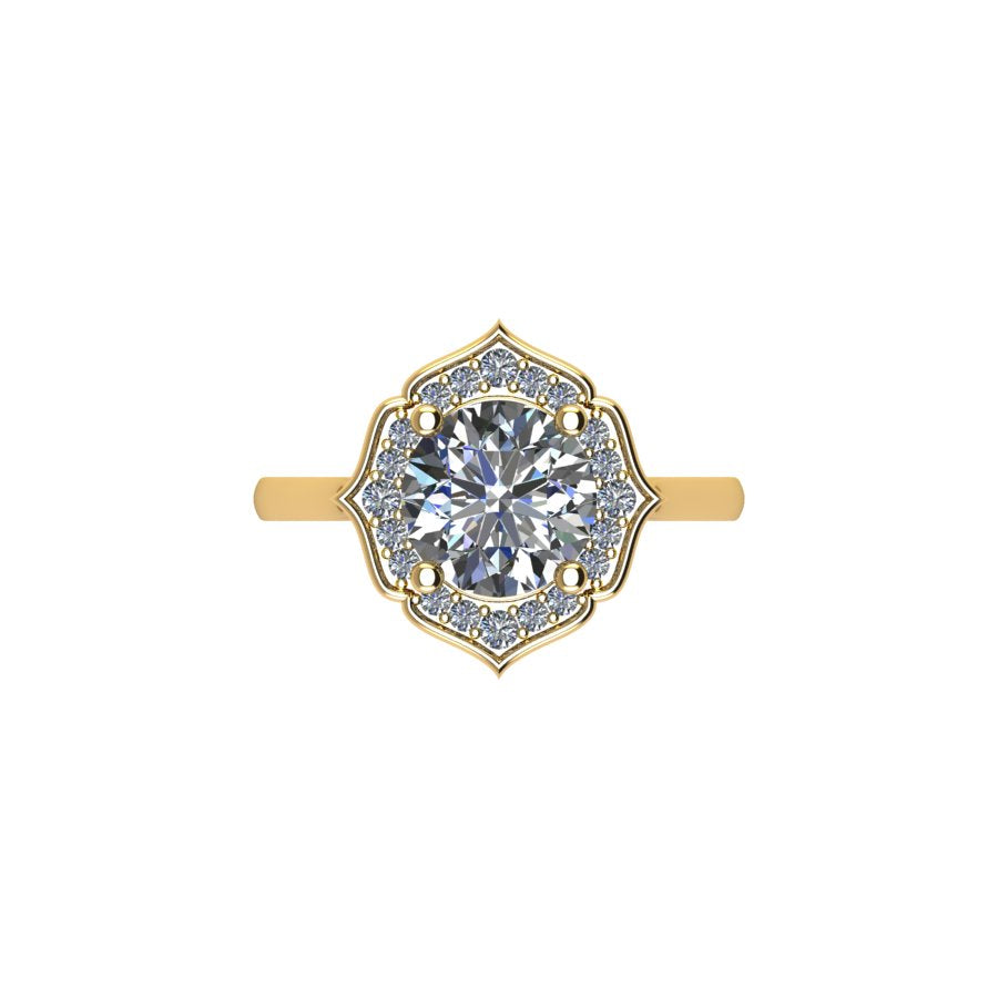 Moissanite Engagement Ring with Vintage Diamond Halo