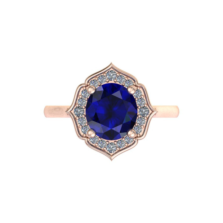 Kaysa Sapphire and Diamond Halo Vintage Engagement  Ring