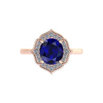 Kaysa Sapphire and Diamond Halo Vintage Engagement  Ring