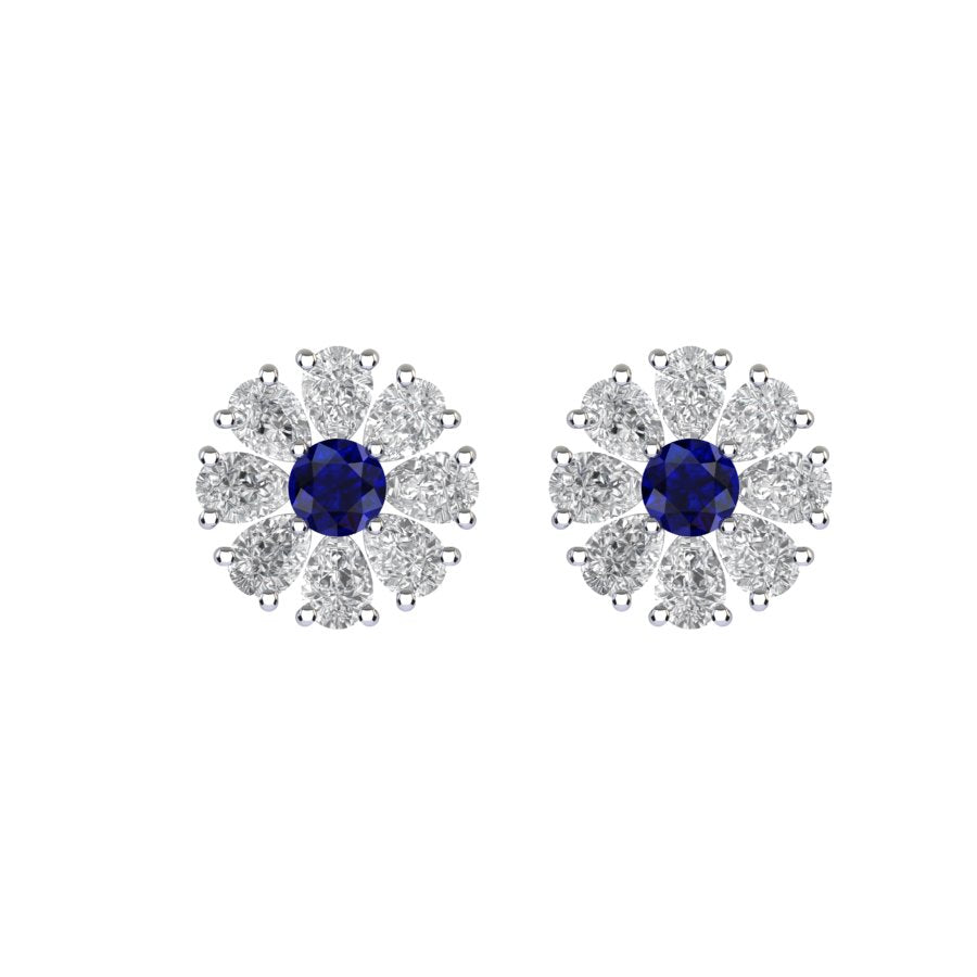 Diamond and Sapphire Flower Earrings