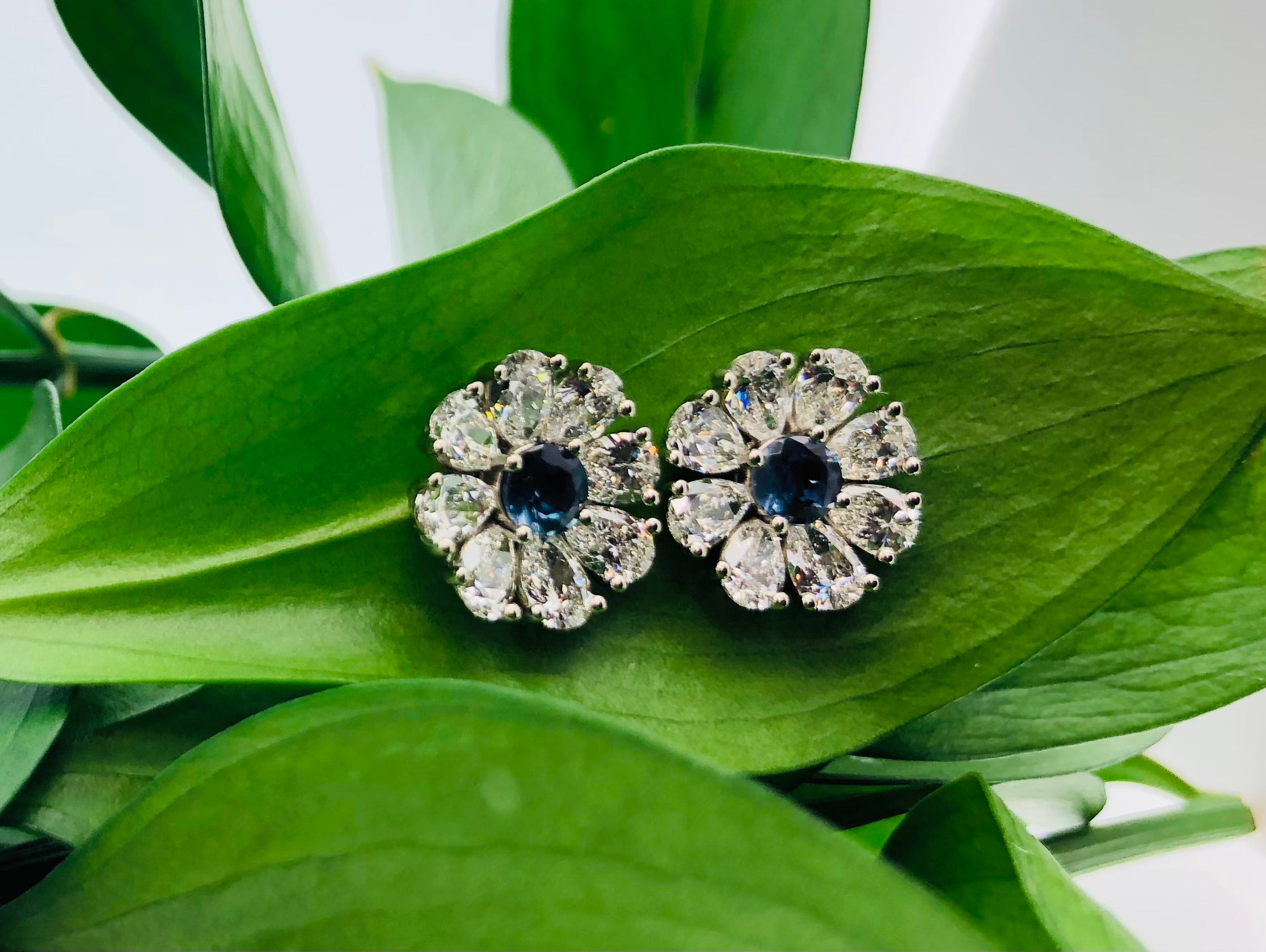 Diamond and Sapphire Flower Earrings