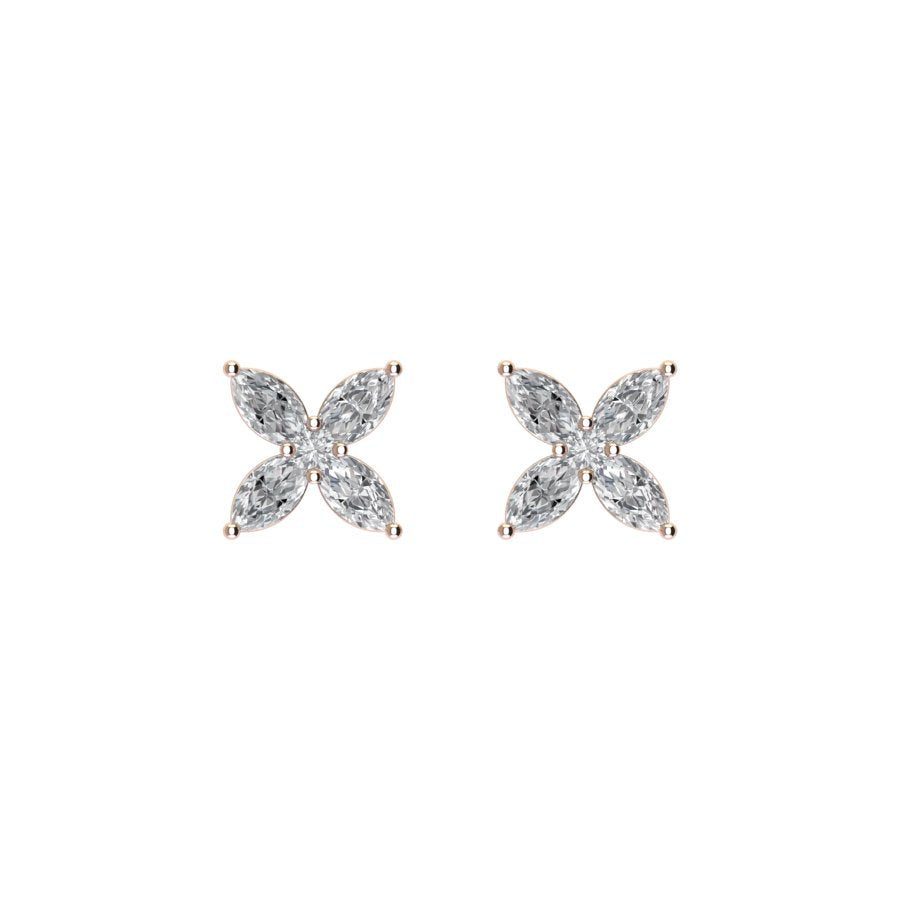 Diamond Marquise Rose Gold Flower Earrings