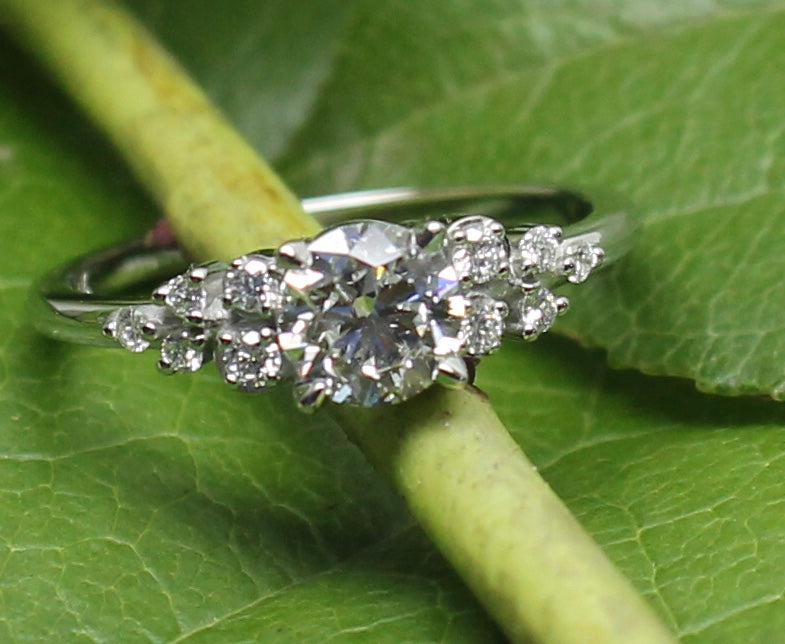 Mirri Round Moissanite Engagement Ring with Natural Diamonds in 14K White Gold 14K Rose Gold 14K Yellow Gold 18K Yellow 19K White Gold and Platinum