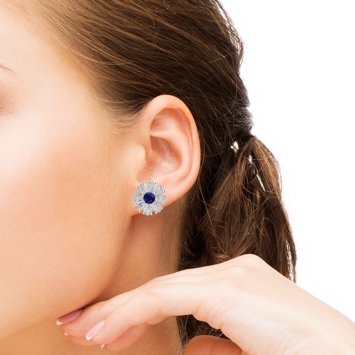 Diamond and Sapphire Flower Earrings