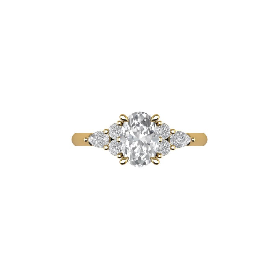 Nylea oval moissanite engagement ring with natural diamonds in 14k white, yellow, rose gold, 18k yellow gold, 19k white gold and platinum