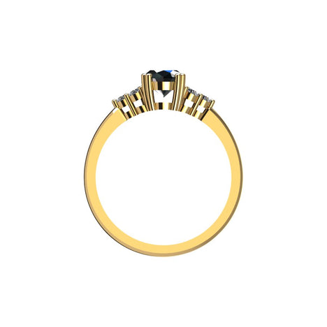 Sapphire and diamond engagement ring with oval teal sapphire, set in 14k yellow, rose, or white gold, and 18k yellow or 19k white gold, featuring a slim band with round brilliant cut diamonds