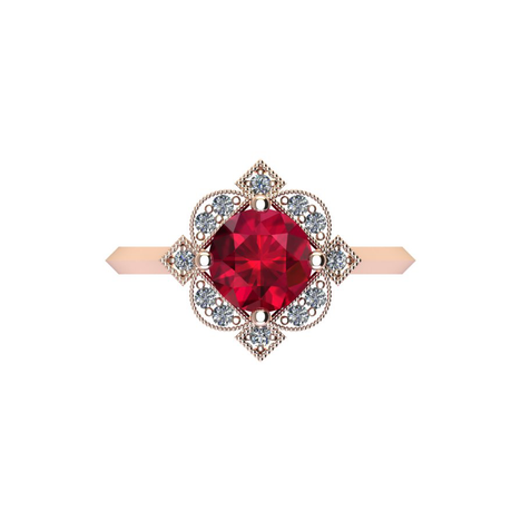 Xira Ruby Vintage Halo Diamond Engagement Ring